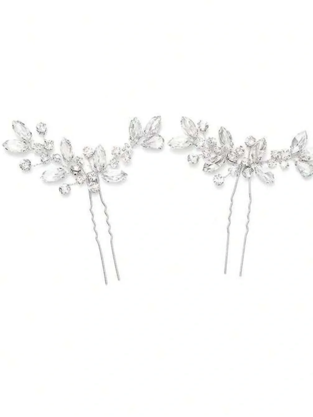 Silver Crystal Leaf Hair Pins for Women